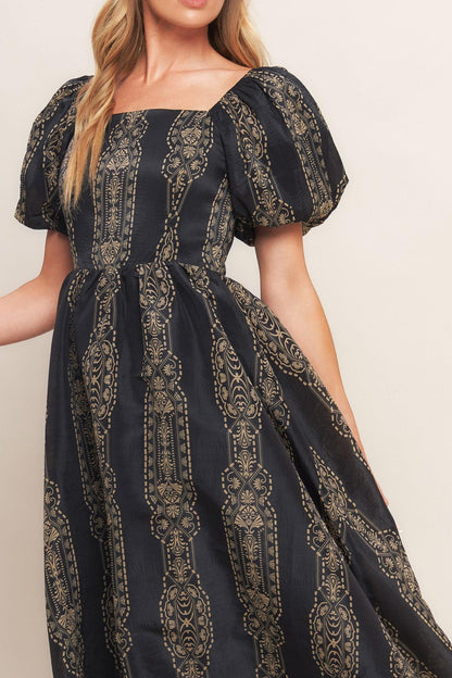 Vintage Square Woven Midi Dress