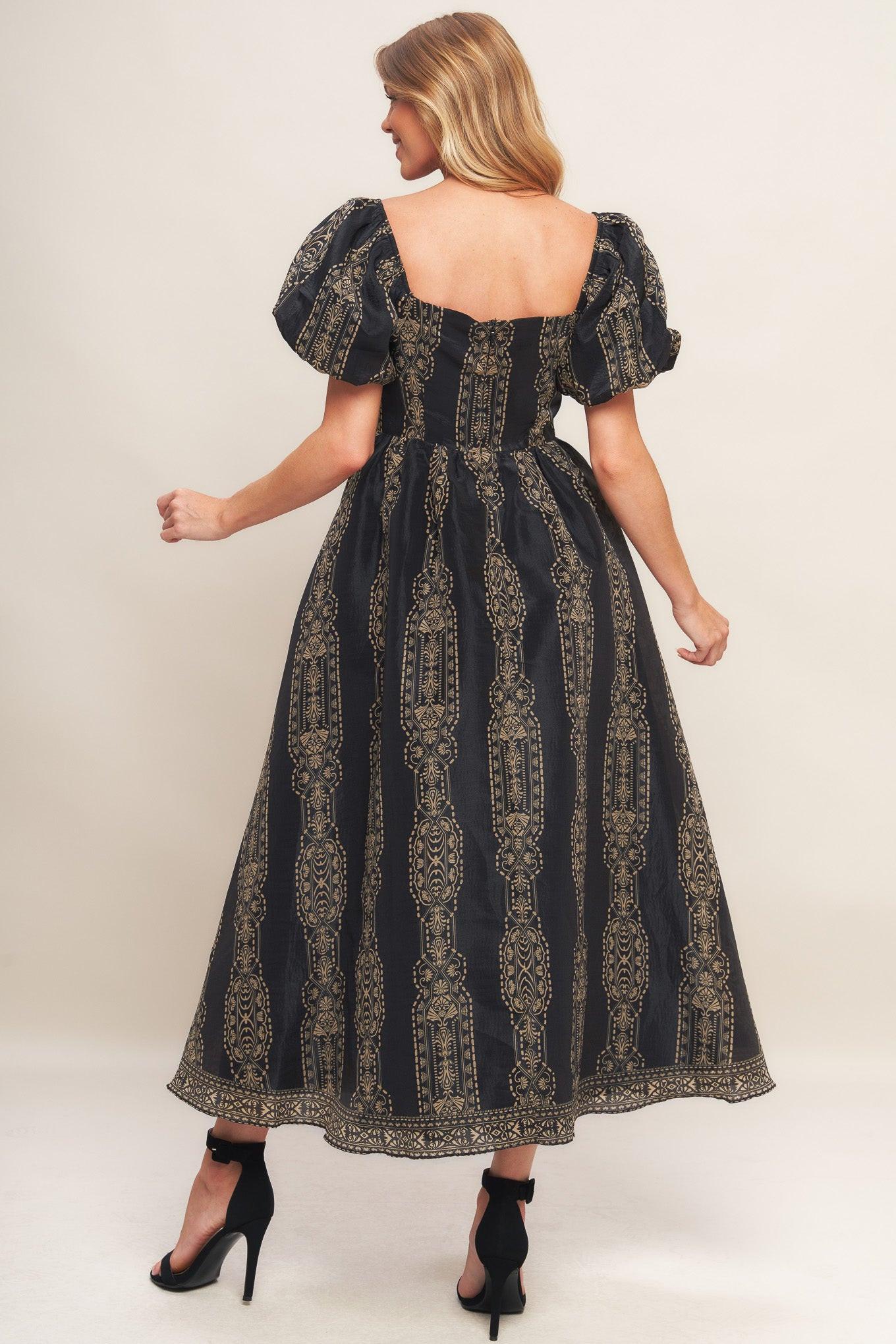 Vintage Square Woven Midi Dress