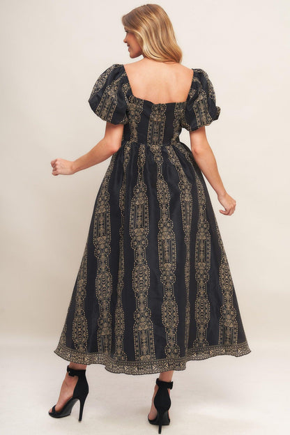Vintage Square Woven Midi Dress