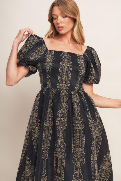 Vintage Square Woven Midi Dress