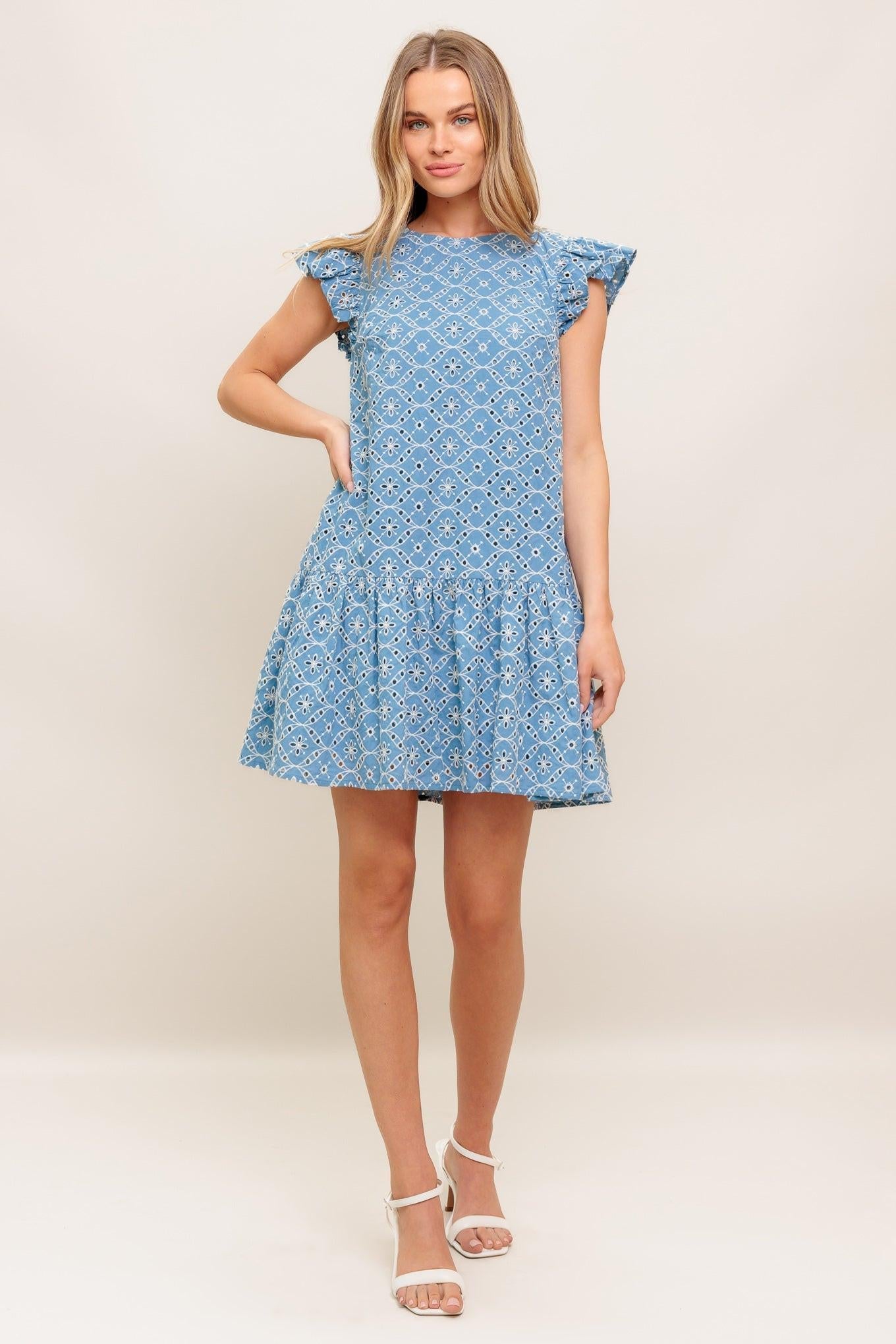 Cupcake Smile Woven Eyelet Babydoll Dress