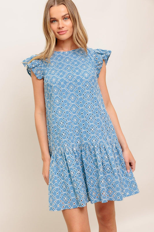 Cupcake Smile Woven Eyelet Babydoll Dress