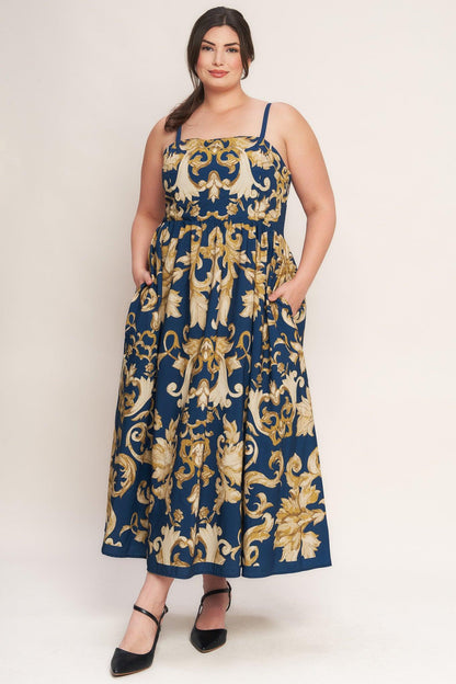 Imperial Bloom Blue Woven Midi Dress