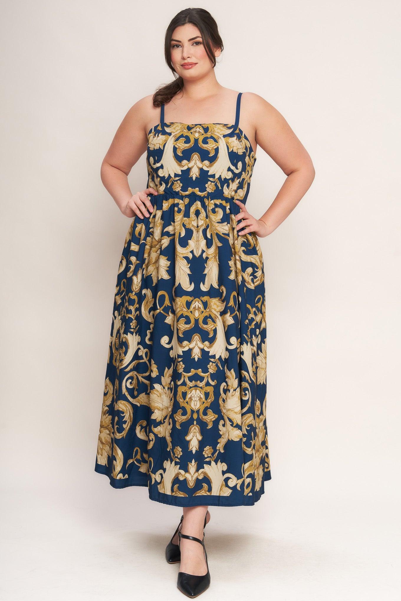 Imperial Bloom Blue Woven Midi Dress