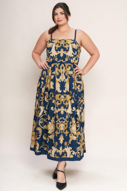 Imperial Bloom Blue Woven Midi Dress
