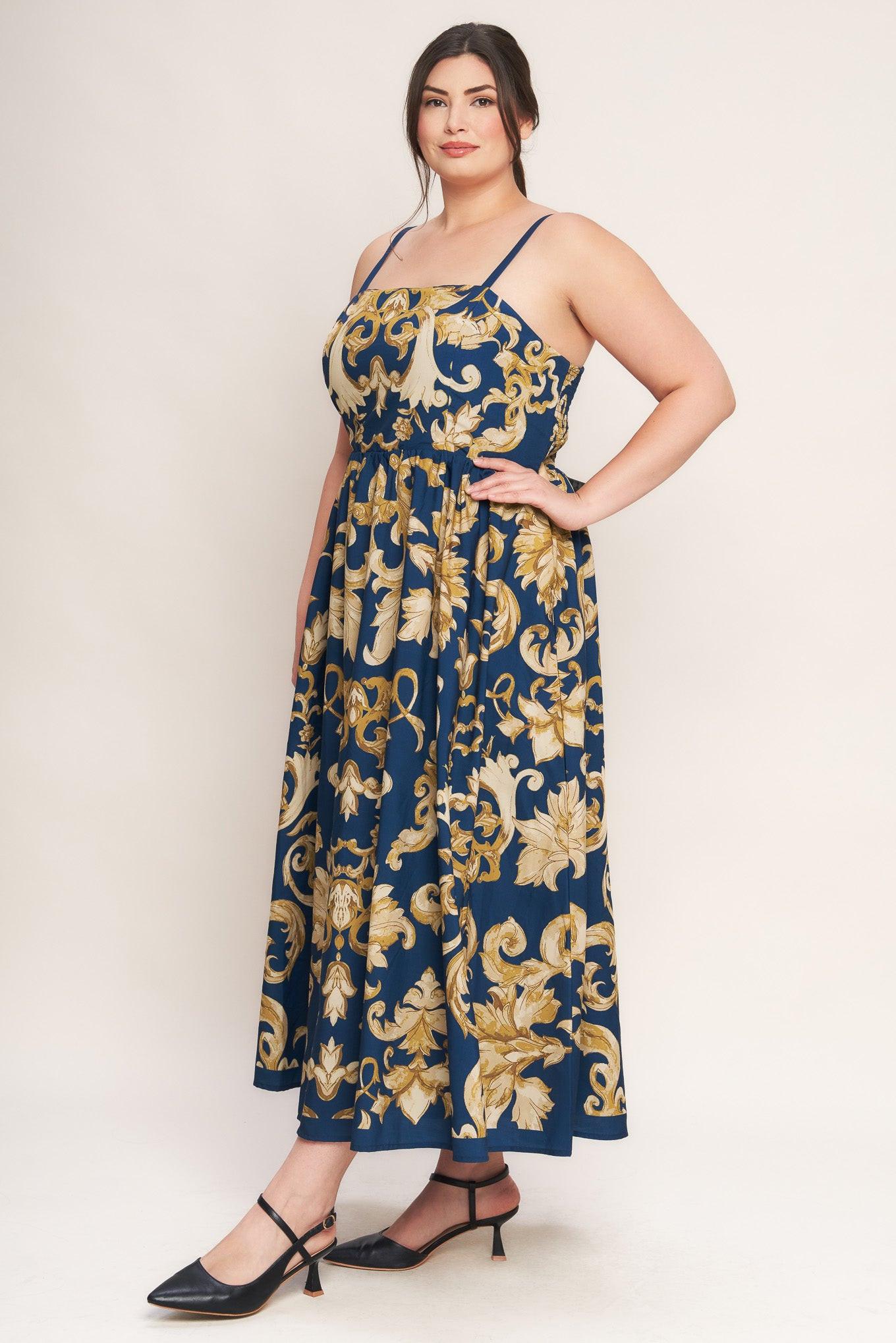 Imperial Bloom Blue Woven Midi Dress