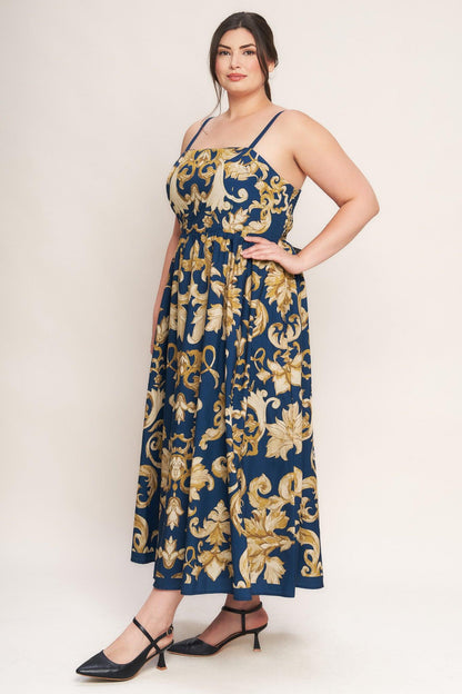 Imperial Bloom Blue Woven Midi Dress