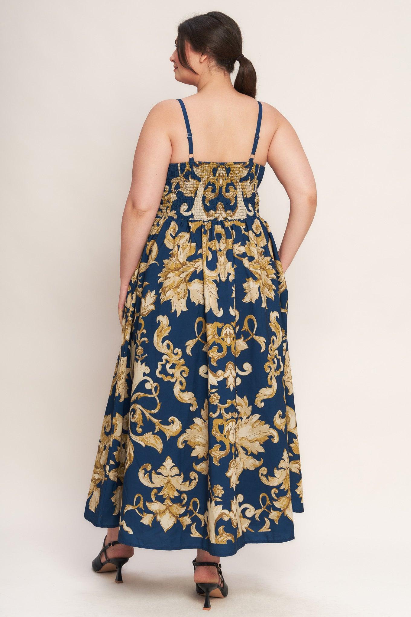 Imperial Bloom Blue Woven Midi Dress
