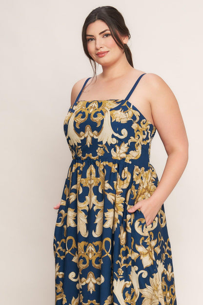 Imperial Bloom Blue Woven Midi Dress