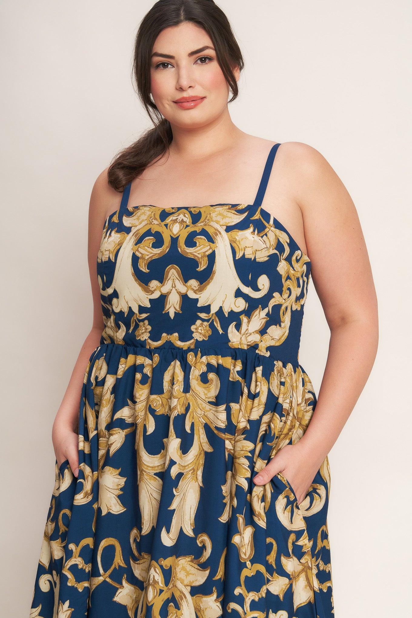Imperial Bloom Blue Woven Midi Dress