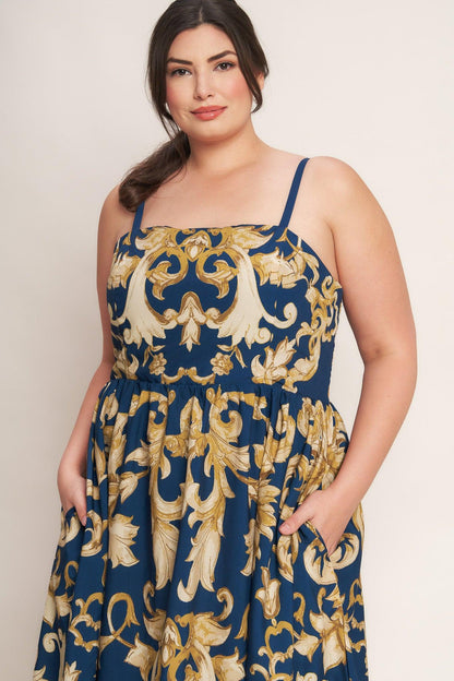 Imperial Bloom Blue Woven Midi Dress