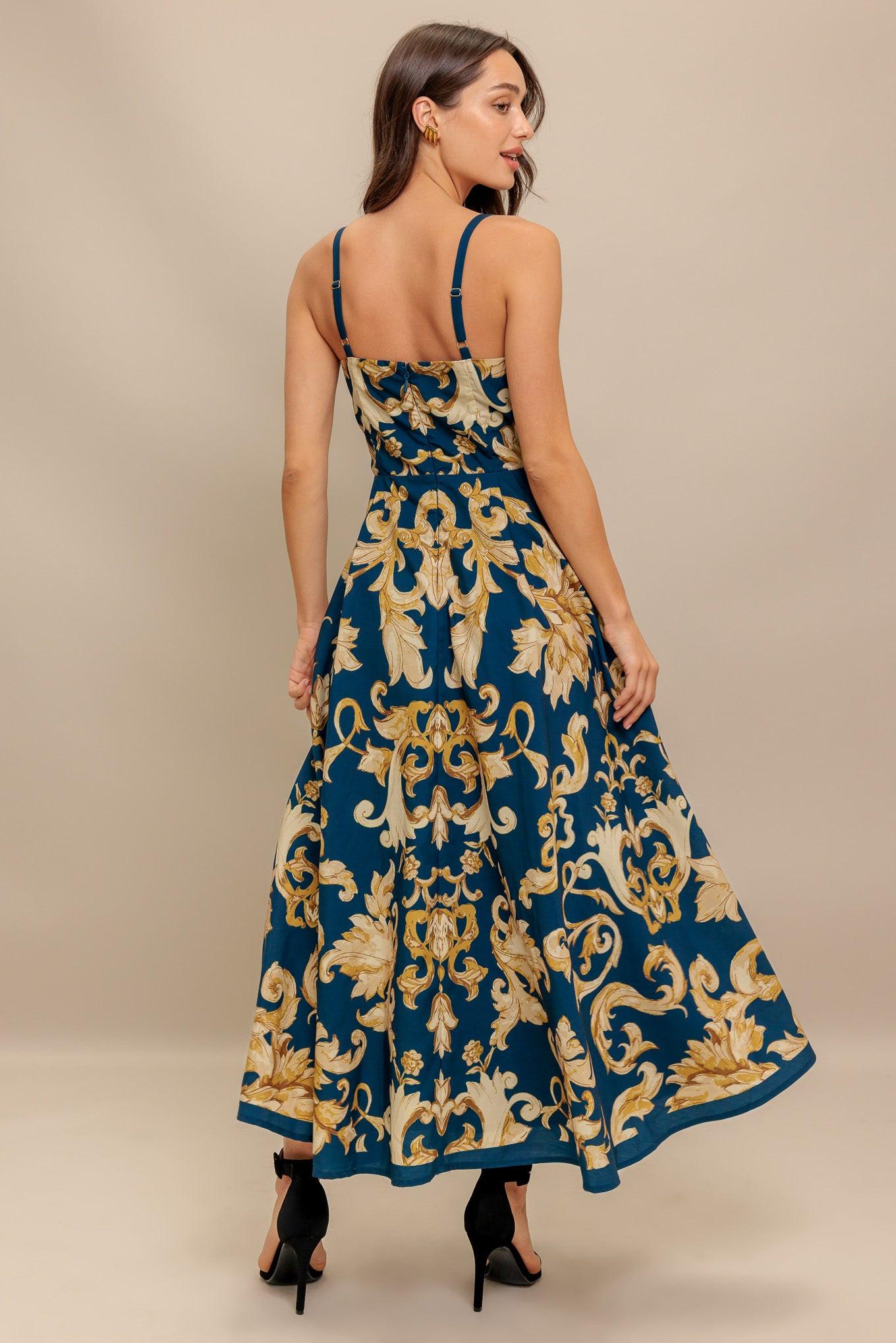 Imperial Bloom Blue Woven Midi Dress