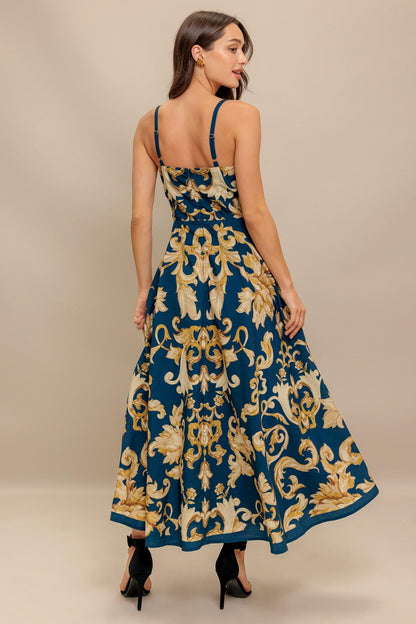 Imperial Bloom Blue Woven Midi Dress