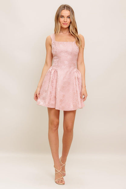 Sweet Bloom Woven Jacquard Satin Mini Dress