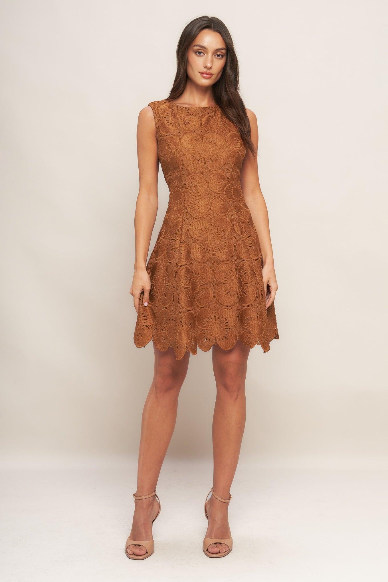 Autumn Bloom Woven Lace Mini Dress