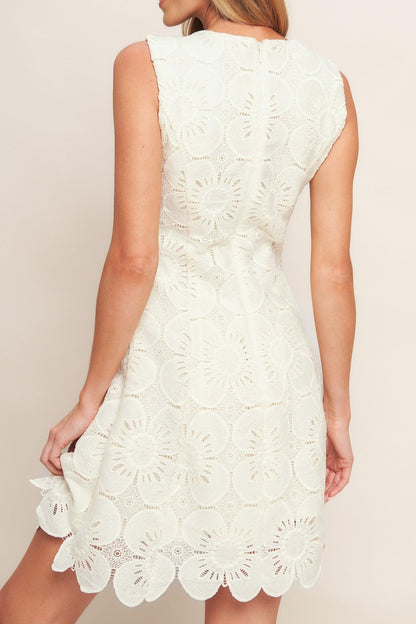 Autumn Bloom Vintage Ivory Woven Lace Mini Dress