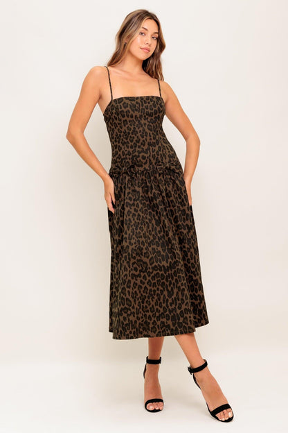 Walk Soft, Strike Strong Leopard Woven Midi Dress