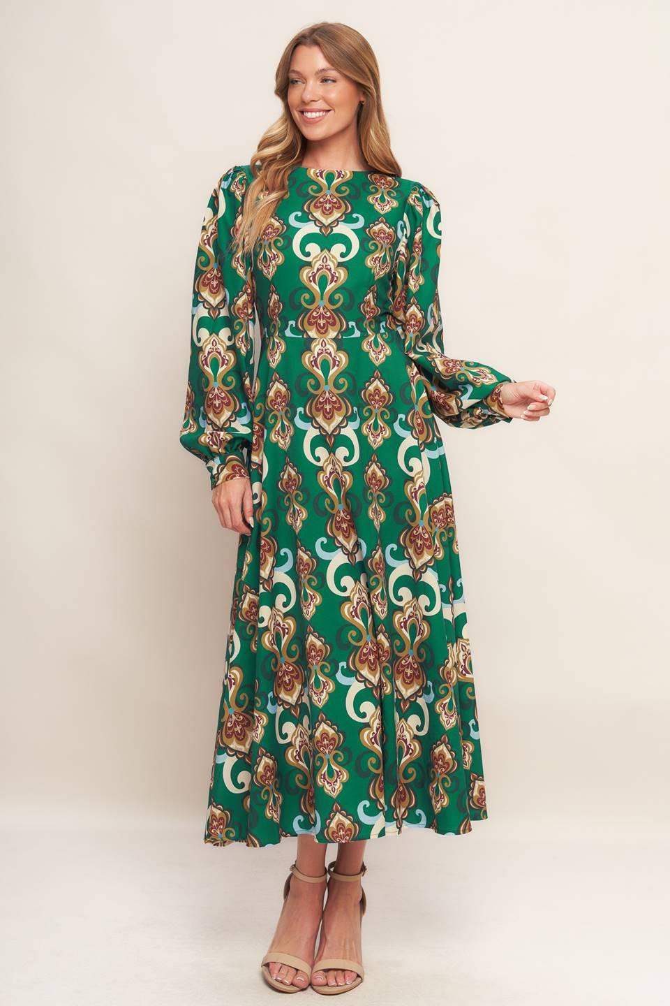 Modern Retro Bloom Woven Midi Dress