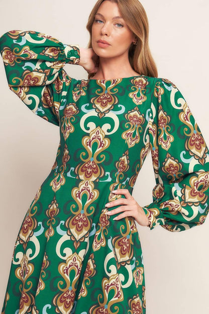 Modern Retro Bloom Woven Midi Dress