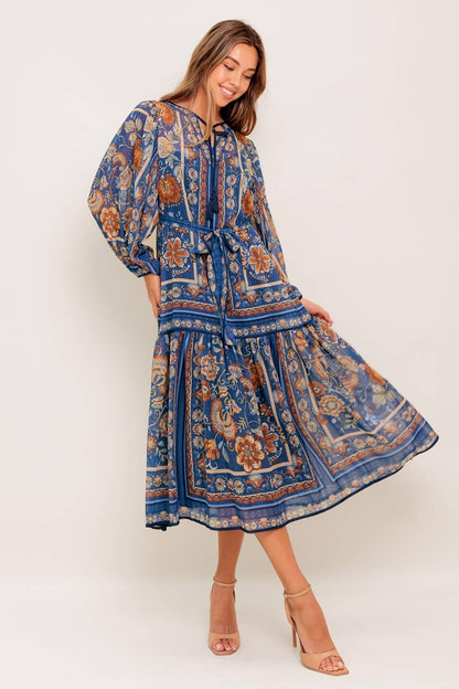 Bohemian Tapestry Woven Midi Dress