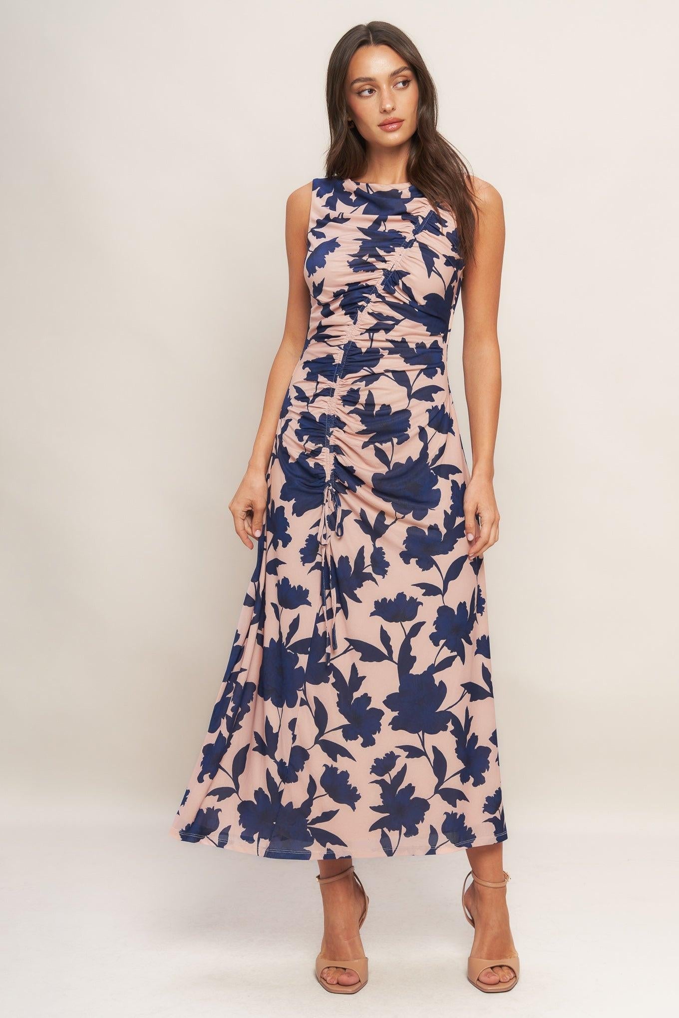 Twilight Floral Power Mesh Midi Dress