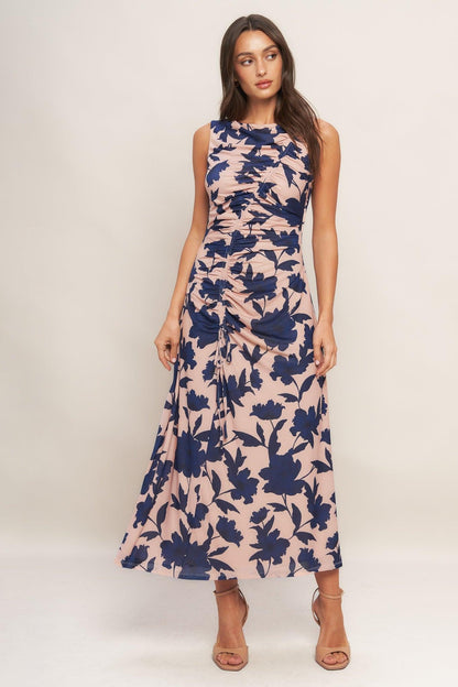 Twilight Floral Power Mesh Midi Dress