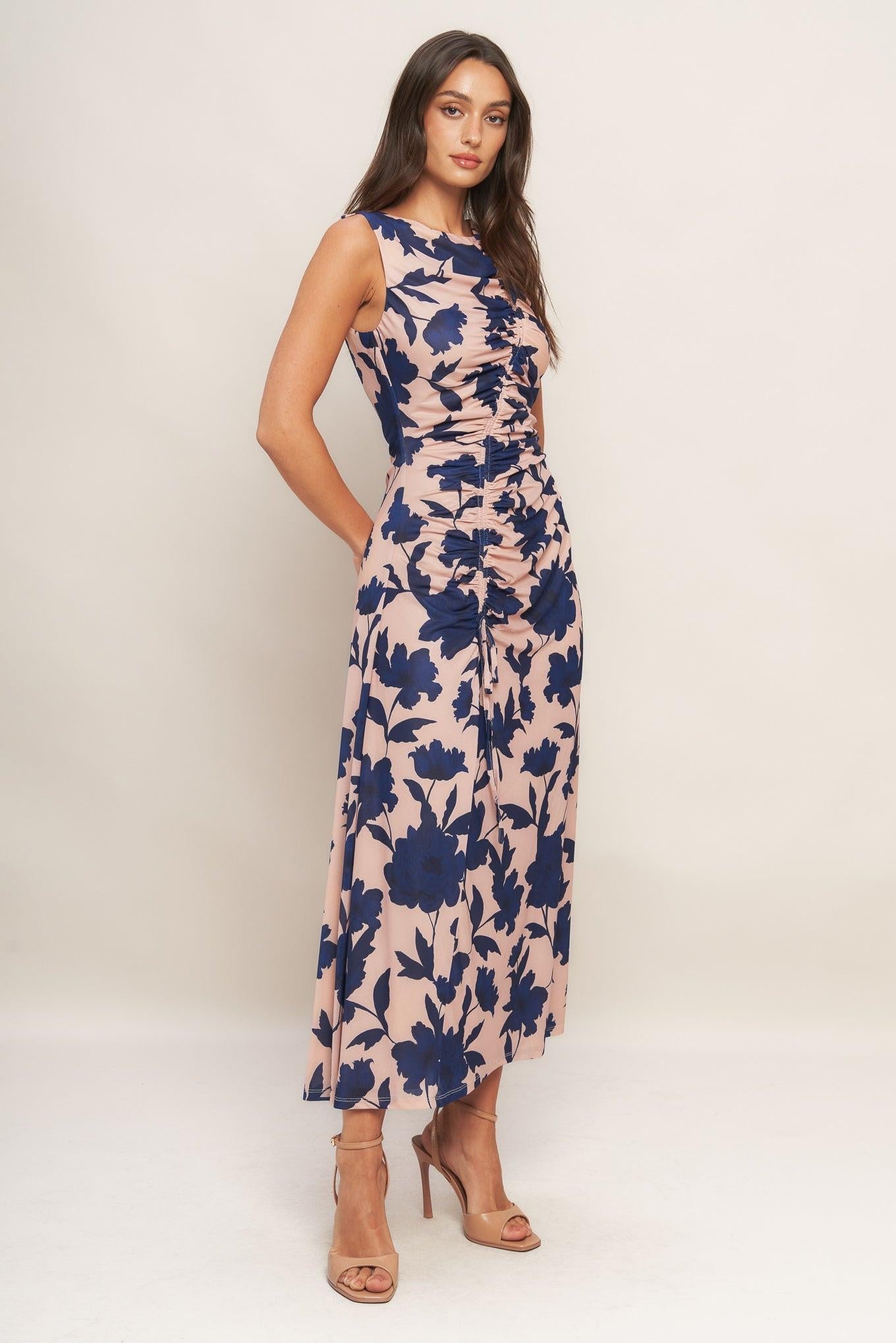 Twilight Floral Power Mesh Midi Dress