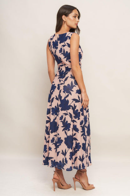 Twilight Floral Power Mesh Midi Dress