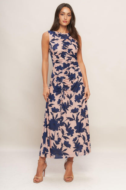 Twilight Floral Power Mesh Midi Dress