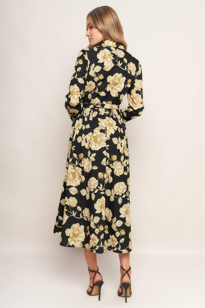 Midnight Bloom Black Woven Midi Dress