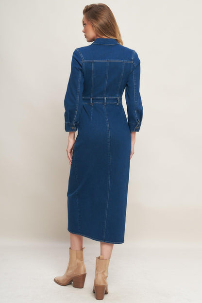 Midnight Dark Indigo Denim Midi Dress
