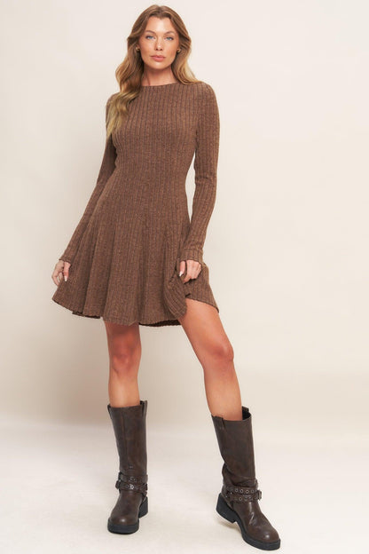 Autumn Coffee Brown Knit Mini Dress