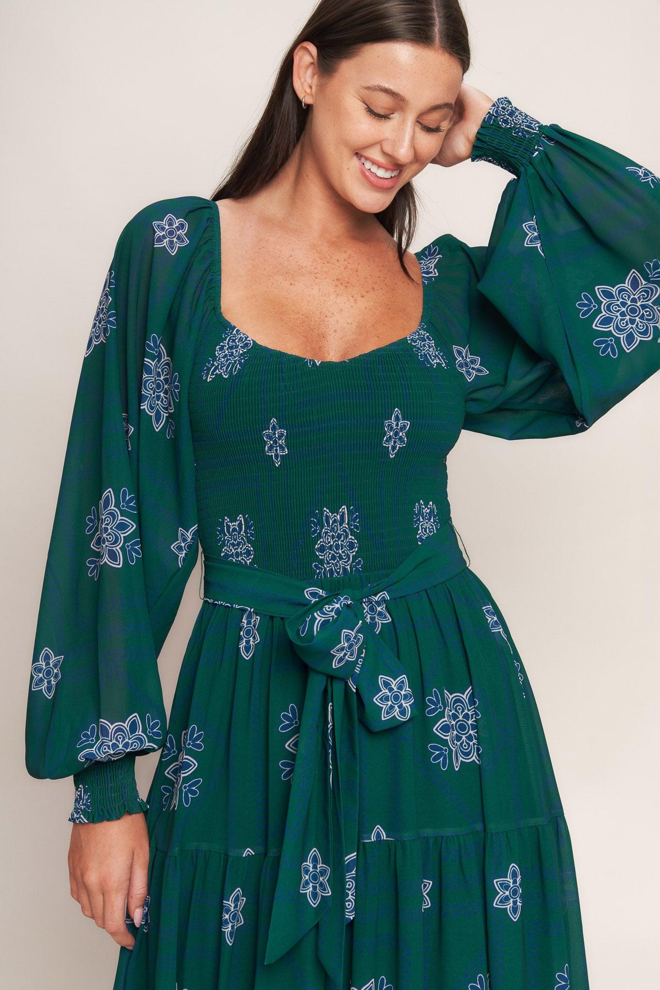 Azure Botanique Woven Maxi Dress