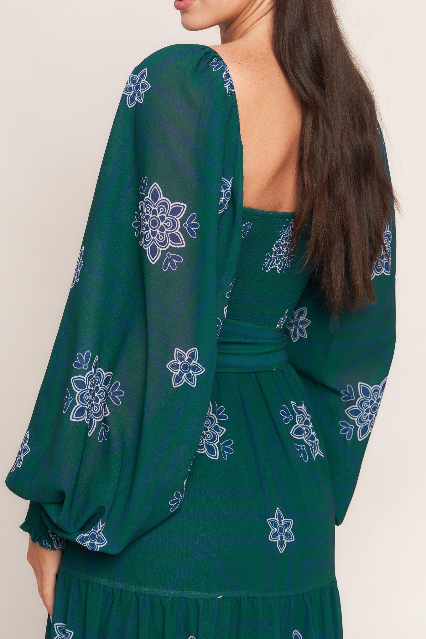 Azure Botanique Woven Maxi Dress
