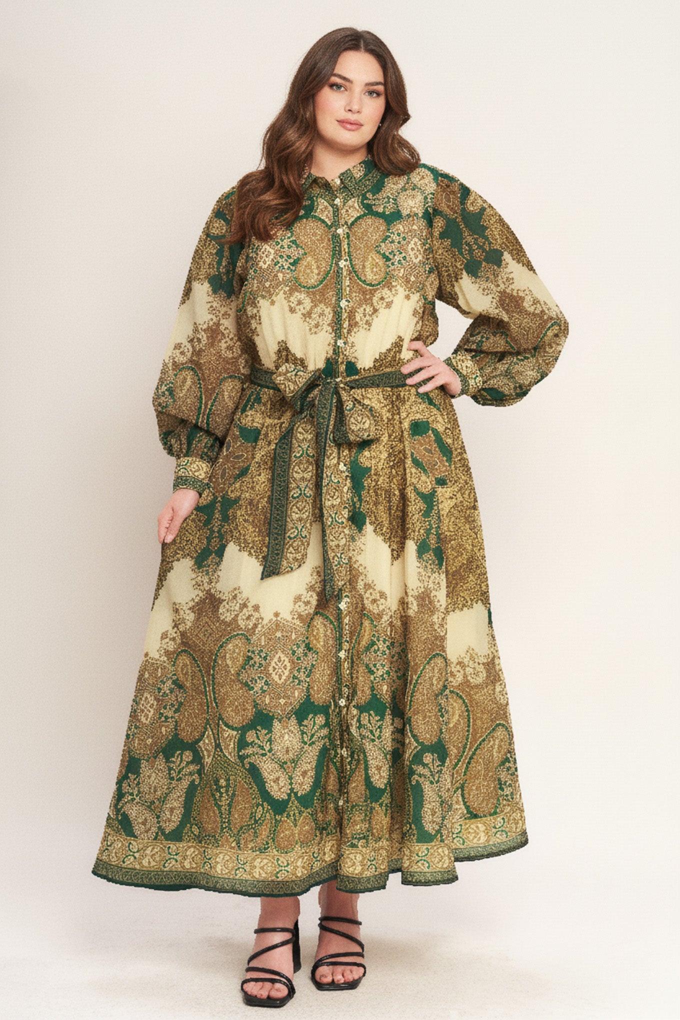 Lovely Golden Vision Woven Midi Dress