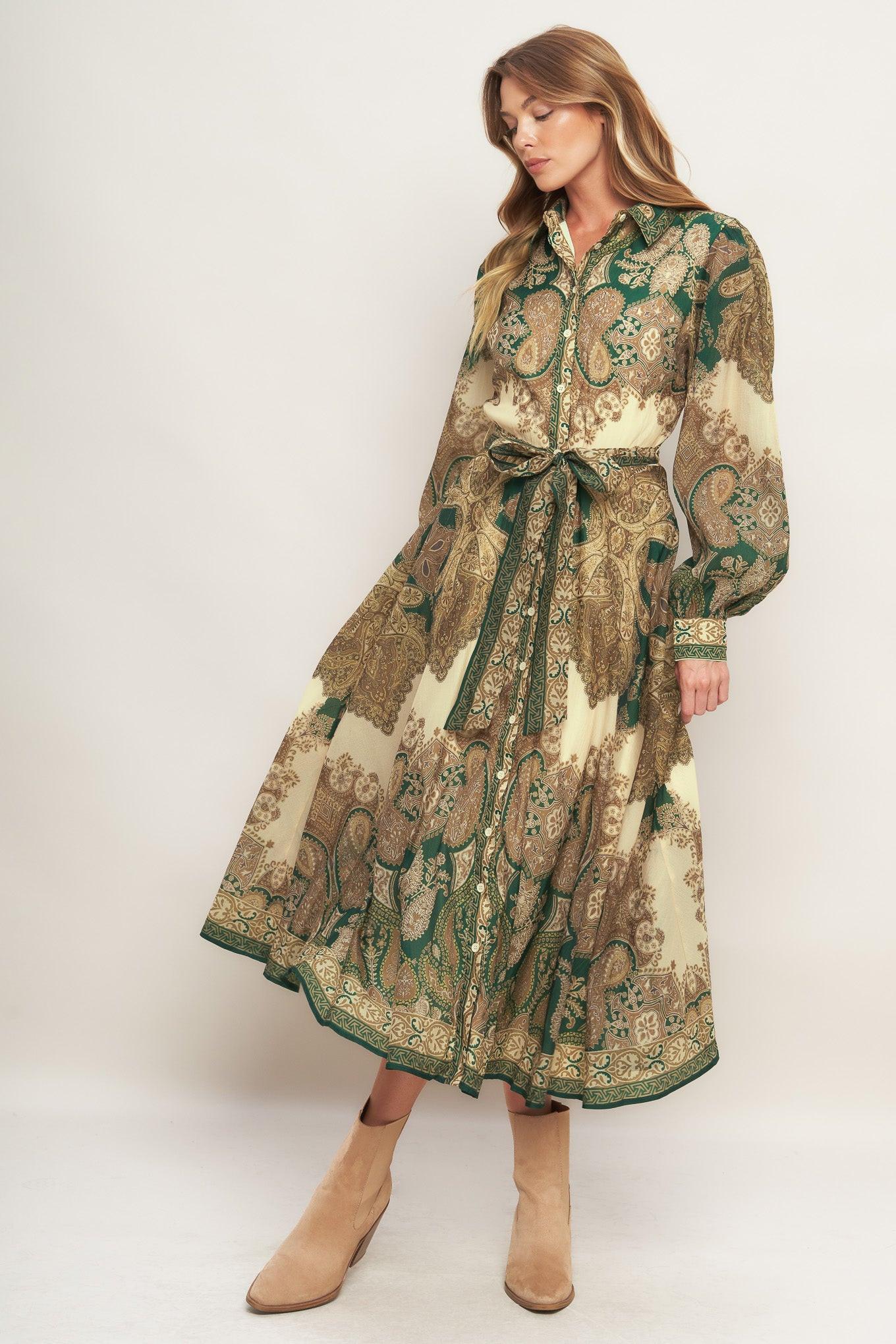 Lovely Golden Vision Woven Midi Dress