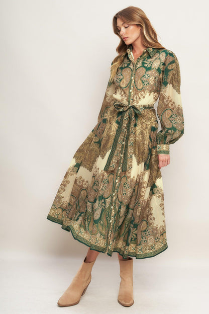 Lovely Golden Vision Woven Midi Dress