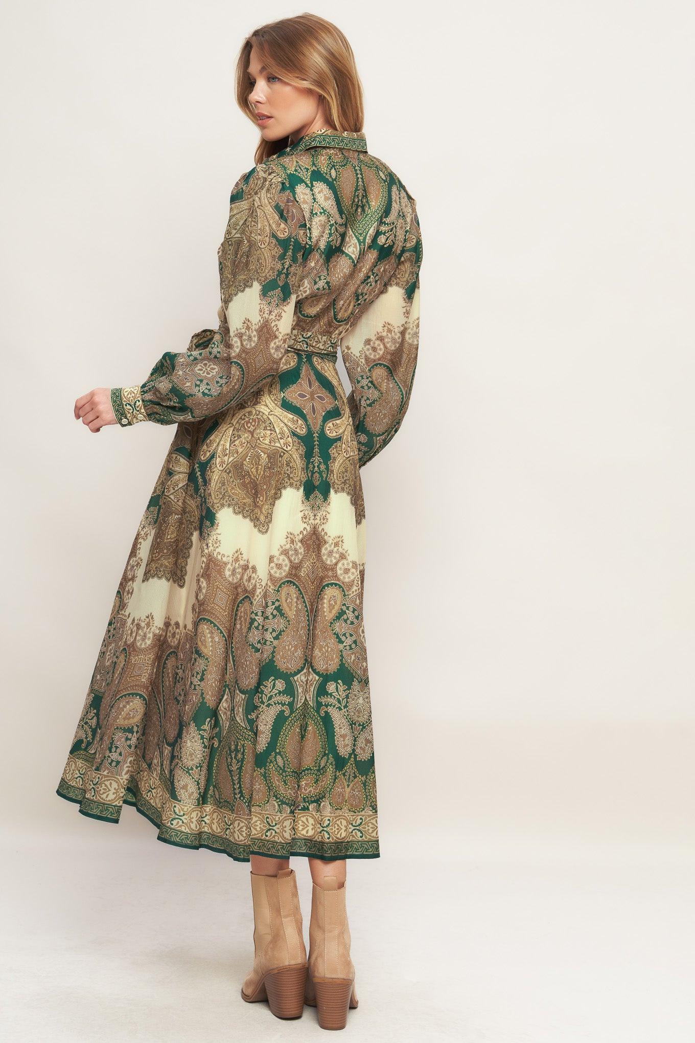 Lovely Golden Vision Woven Midi Dress