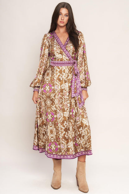 Ikat Bloom Woven Midi True Wrap Dress