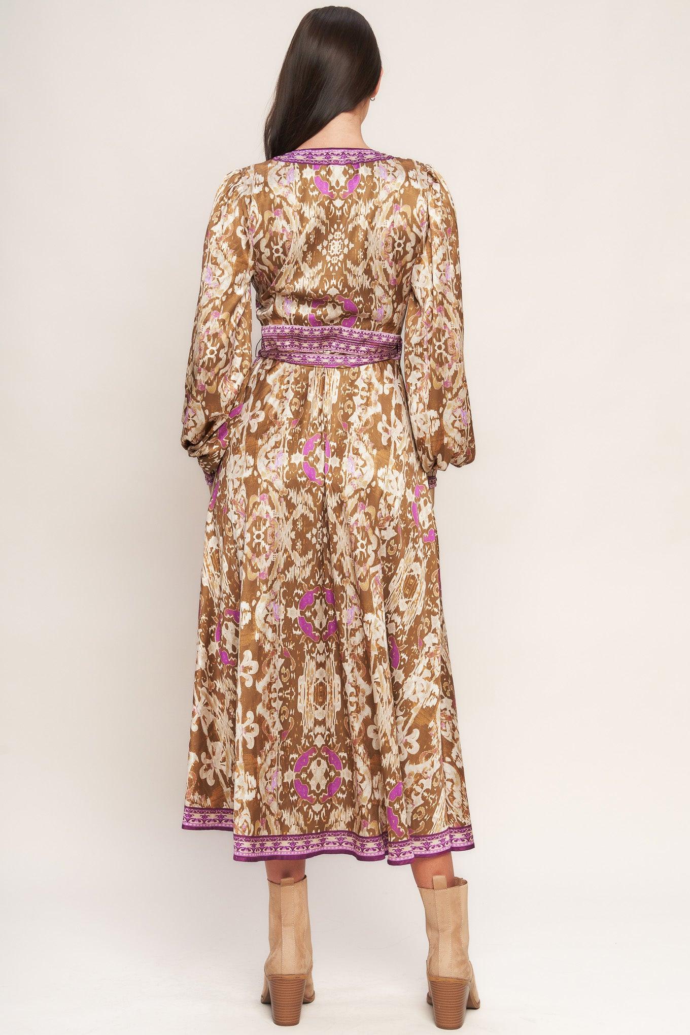 Ikat Bloom Woven Midi True Wrap Dress