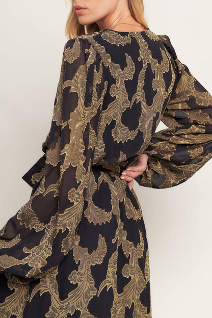 Midnight Moss Woven Jacquard Maxi Dress