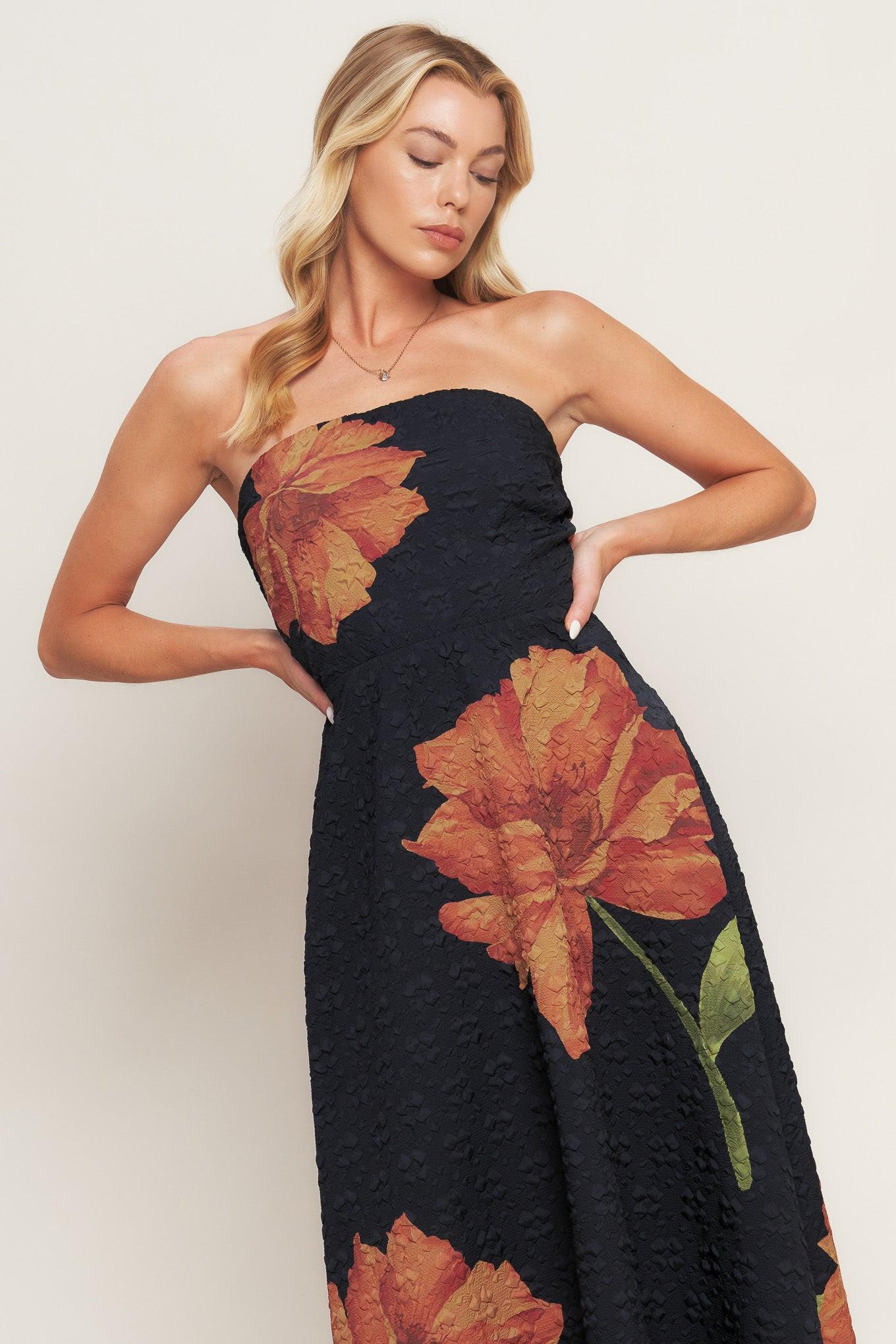 Art Nouveau Bloom Woven Midi Dress Black / S