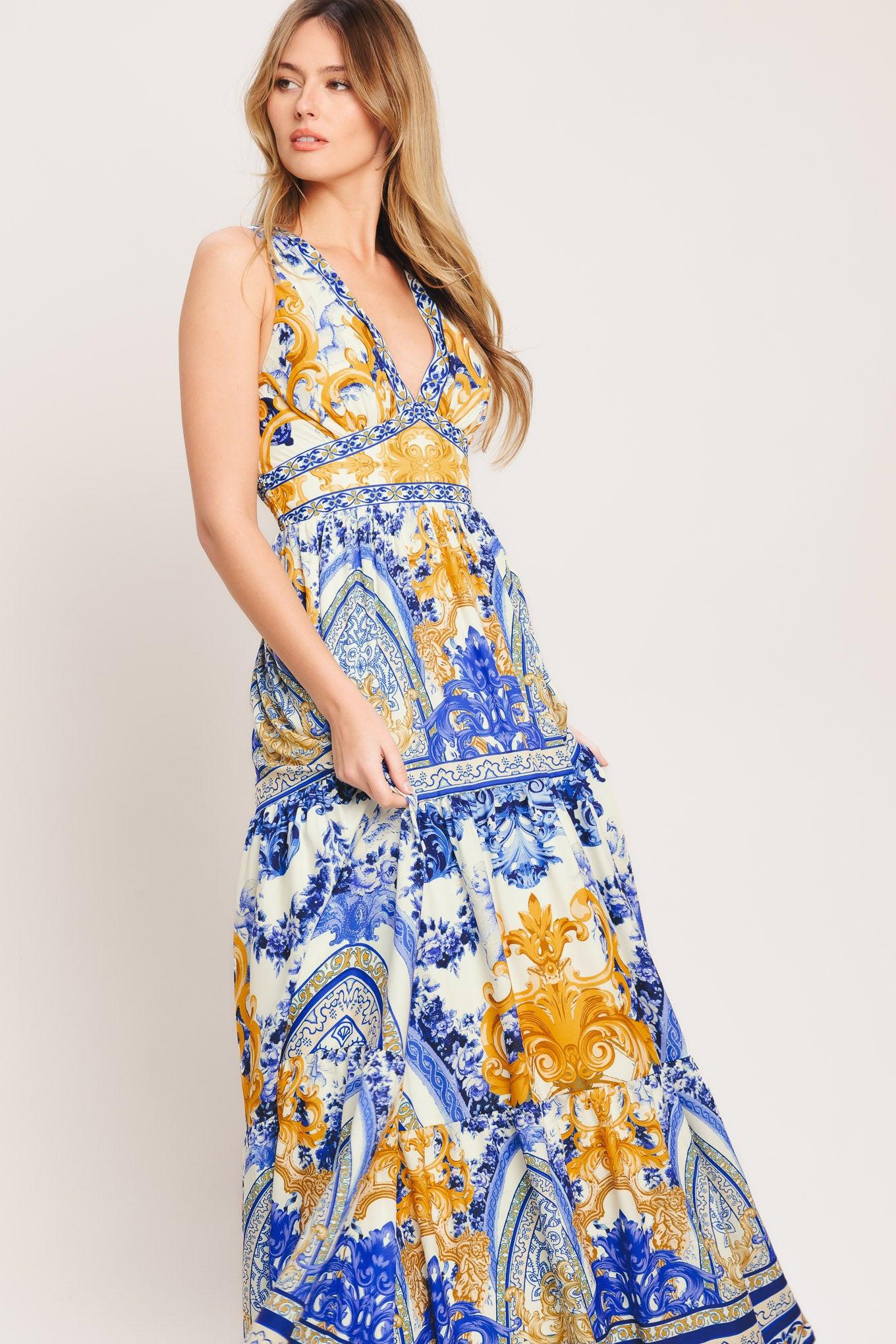 Azure Palazzo Woven Maxi Dress
