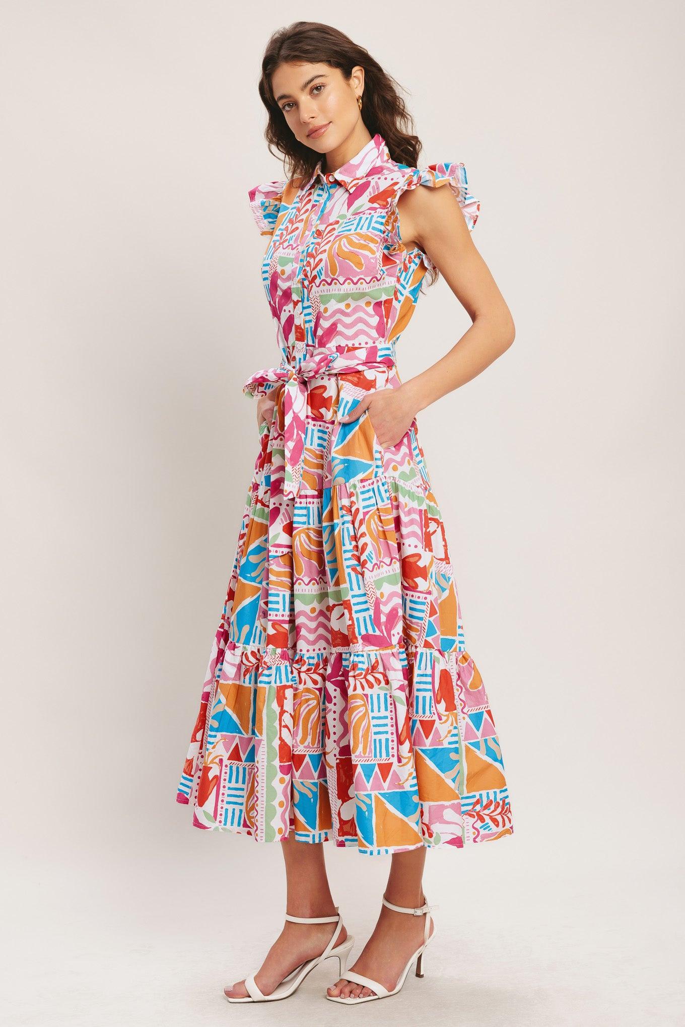 Riviera Mosaic Woven Midi Dress