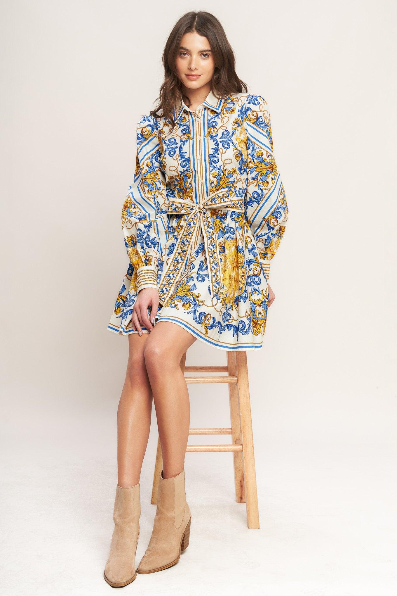 Royal Contrast Palette Woven Mini Dress