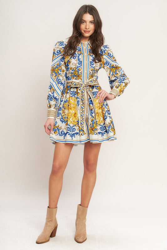 Royal Contrast Palette Woven Mini Dress