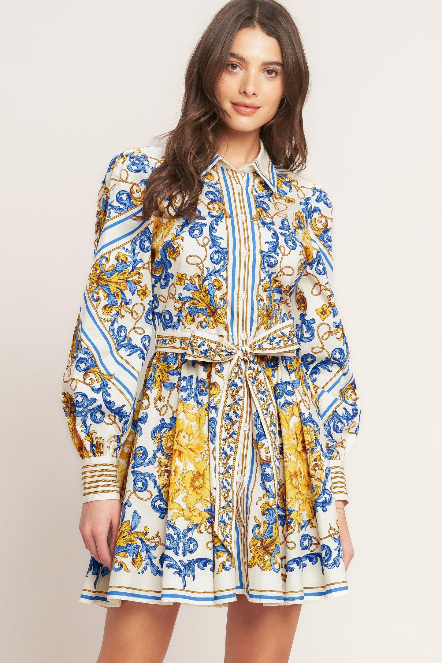 Royal Contrast Palette Woven Mini Dress
