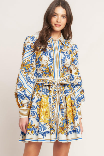 Royal Contrast Palette Woven Mini Dress