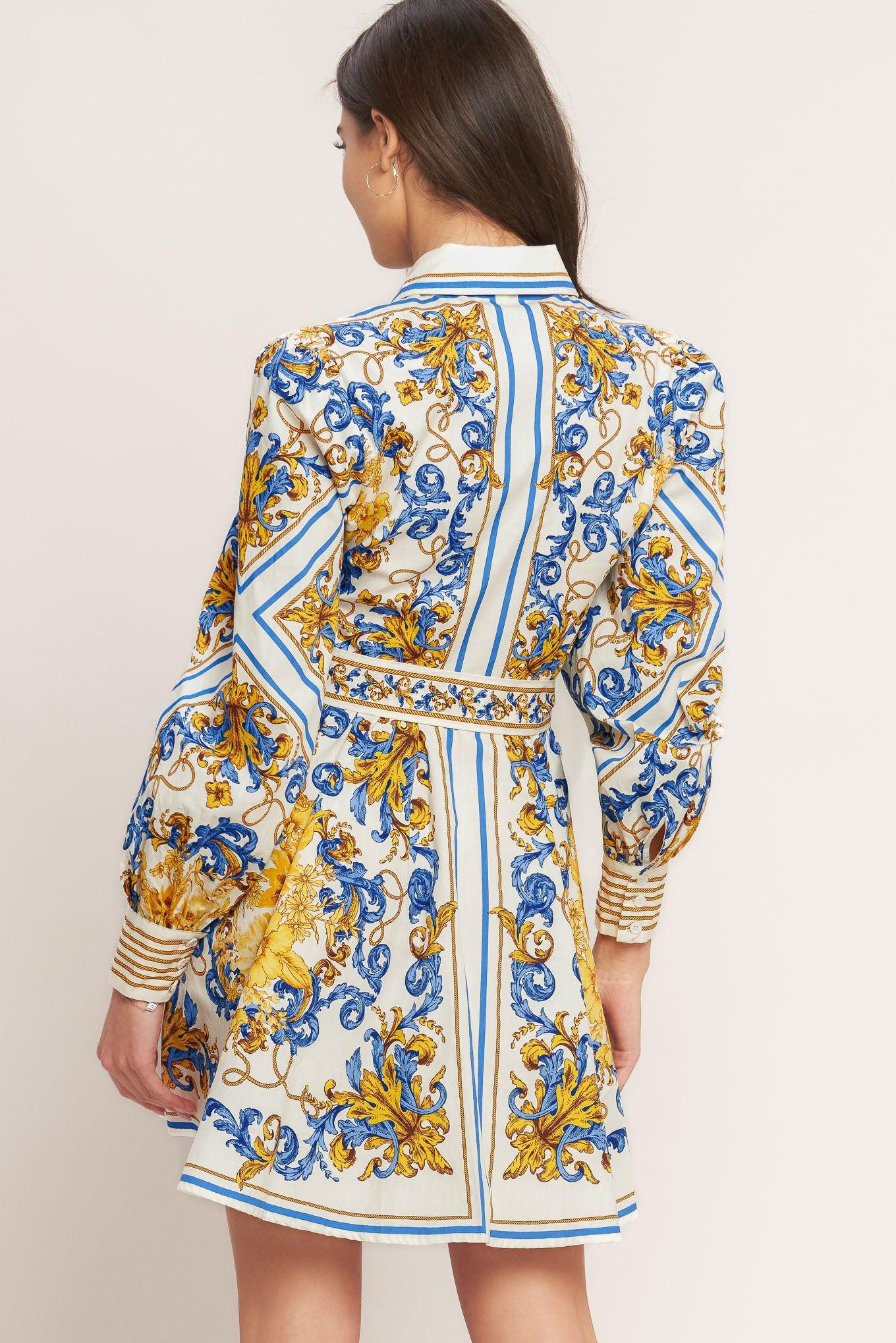 Royal Contrast Palette Woven Mini Dress