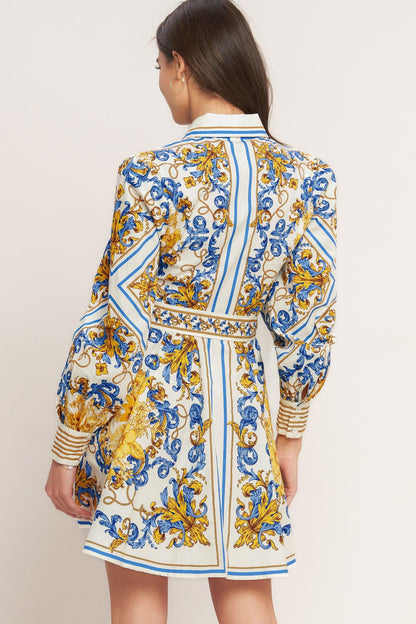 Royal Contrast Palette Woven Mini Dress